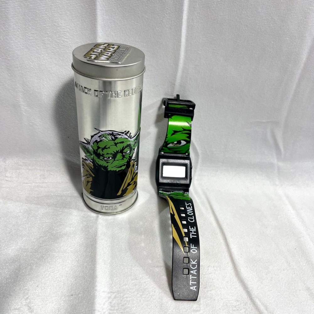 Star Wars Episode II Yoda Count Dooku Digital Watch Attack of the Clones w Tin